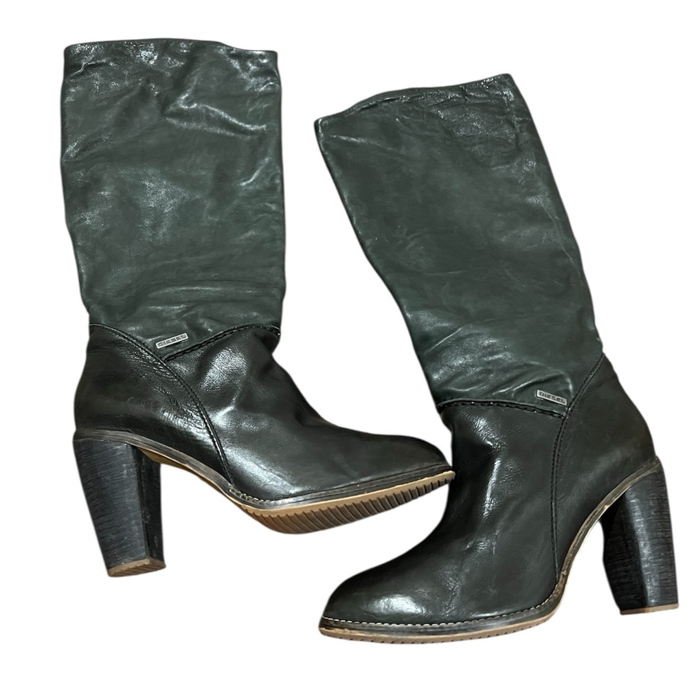 Diesel knee high heel boots Elegant Black Leather size 40.5